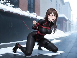 A Immodest Restrain Servitude Scene on a Snowy Street with a Pliant Doxy.