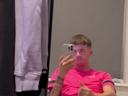 Playing with my big dick and cumming all over my mirror