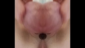 M90 20250707 Precum strands Drip on Pink Tipped Plug and Knotted Dildo after DP Closeup of both side by side in my anal orifice