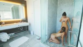 ”Big Breasted Serena Blair licked in the shower”