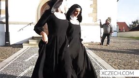 Magnificent nuns enjoy each other beautiful bodies in the church