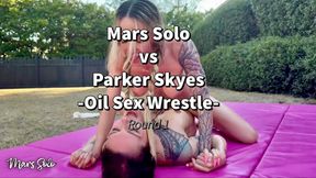 OIL SEX WRESTLE WITH STRAP ON PUNISHMENT: MARS SOLO VS PARKER SKYES