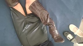 She caught me polishing her burgundy boots, size 36