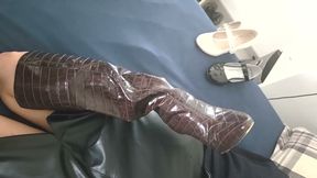 She caught me polishing her burgundy boots, size 36