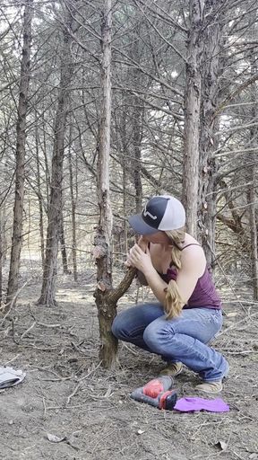Redhead Fucks Pussy in Woods Squirting All Over