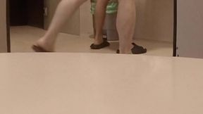 quick and risky bareback fuck in the pool s public toilet - almost caught