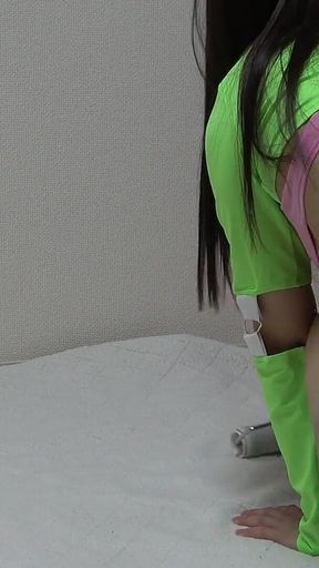 No Bra, Short Tank Top, Micro Mini Skirt, Micro G-string Panties, Knee-high Socks, Beautiful Tits Japanese Girl's Cleaning Room