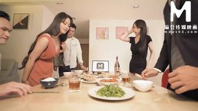 Asian MILF mom and teen daughter enjoy group sex during Mid-Autumn Festival