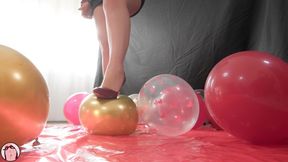 Make them POP - Hot Clothed MILF Parannanza Steps and Sits On Balloons Until They Burst