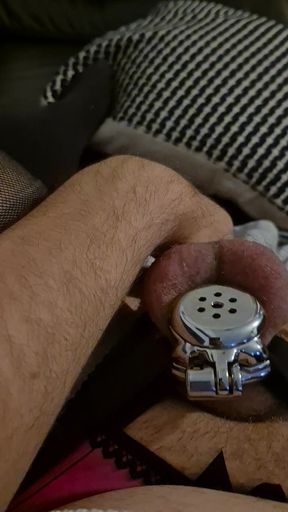 sissy in flat cage cumming quickly from anal play