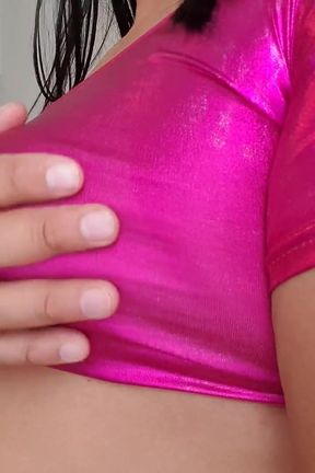 Caressing Pointy Boobs in Shinny Top