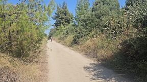 naked on public bike trail #biker girl quick pee