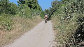 naked on public bike trail #biker girl quick pee