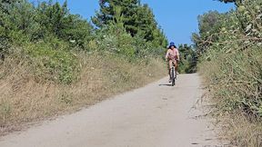naked on public bike trail #biker girl quick pee