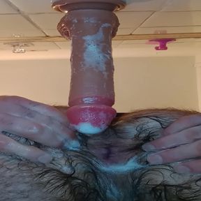 Second anal training of my hairy ass with biggest dildo.Creamy ass and dirty surprise at the end