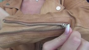 I zip and unzip my favorite red leather jacket c