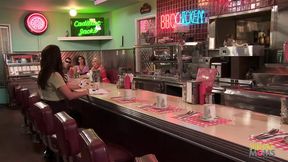 Waitress enjoys intimate moments with a chef and a curvy customer