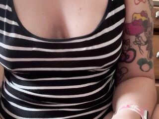 Shaking and teasing my merry bazookas with pierced nipps…