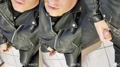 The leather jacketed German hogs his last load in a filthy solo mess