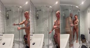 Steamy shower banter between muscle daddy and straight guy