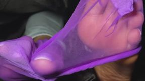 Purple Nylons Foot Tease
