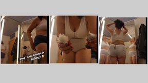 BRA TRY ON W YOU AND AUNT GLADYS IN THE NEXT FITTING ROOM