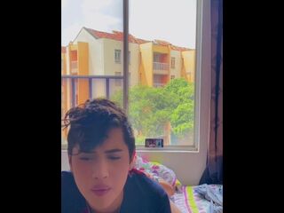 Shaved twink sucks his str8 weenie and screws his butt when his family is not at home