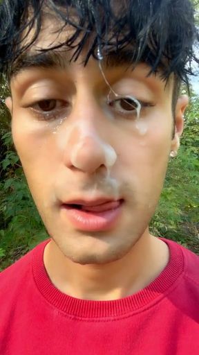 Walk and Jerk off with Cum on Face by Stranger Outdoor