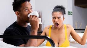 ”Horny panty sniffer has sex with big titted latin in hostel”