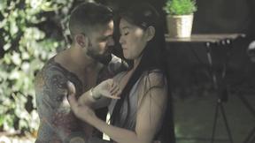 ”Asian Babe Katana Sucks Off Hung Inked Stud Before Outdoor Fucking”