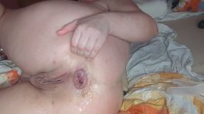 Anal play and prolapse in black pantyhose