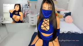 kitana from mortal kombat cosplay wearing a tight and short yoga shorts twerking and teasing with her big ass fucking her ass anal sex