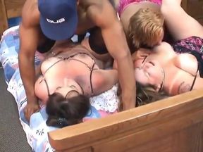 Buff black guy fucks horny brunette on her back