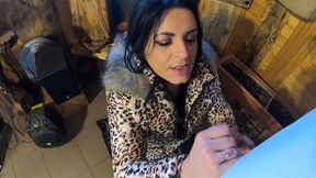 mega milf milfycalla gets a load of cum on puffy jacket!