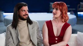 Pale redhead swallows BBC cum before cuckold punishes her