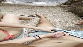 Risky outdoor handjobs on holiday - enormous tool, cumshot, masturbation