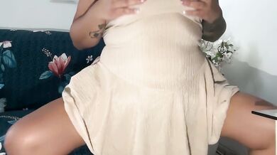 Horny Tattooed Latina BBW Dry Humps Couch Till Gushing Female Orgasm