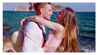 Blonde lover in pink dress swaps sunset kisses for wild maid roleplay and anal heat