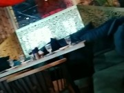 Public restaurant, a madly horny milf no panties in a short dress wants it