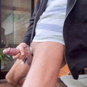 Smoke some cigarettes on my balcony jerkoff my big dick