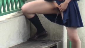 Asian pees on park bench