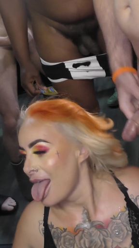 Tattooed MILF From the UK Getting Her Throat Fucked by Some Hard Cocks