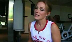 Slutty redhead in a sexy fishnet outfit Ginger Lea loves to get fucked in the ass