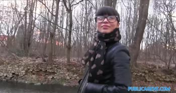 Mona Kim Creampied Outdoors for Cash with PublicAgent