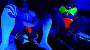 Lucy Essex cd playing with glow in the dark alien dildo under UV black light