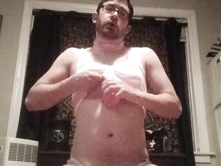 Sissy Sucks Sextoy in Pink Pants and Brassiere
