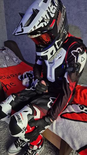 An Excited Guy in Motorcycle Gear Fucks His Sneakers