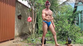 arms workout outdoors in thong by louiferdi