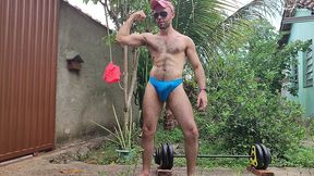 arms workout outdoors in thong by louiferdi