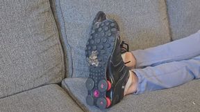Chrissy nike shox play on couch